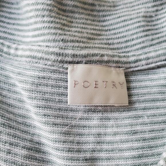 Poetry Dress Womens US 4 Gray White Striped Button Front Linen Coastal Midi - Picture 3 of 10